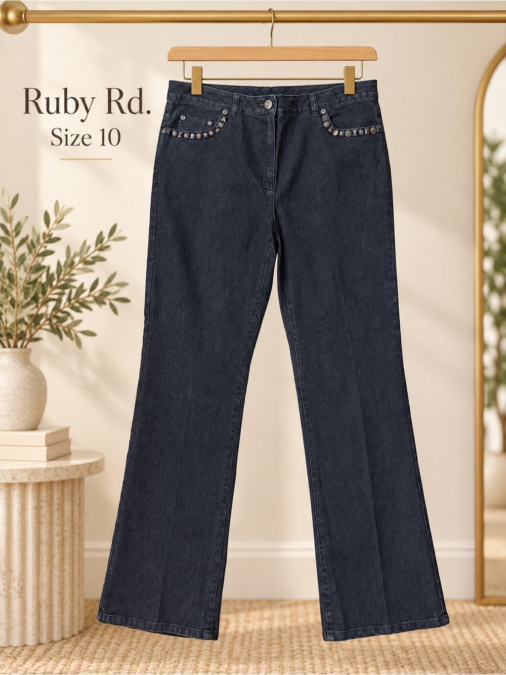 Ruby Rd Black Embellished Jeans Women’s Size 10 Straight Leg